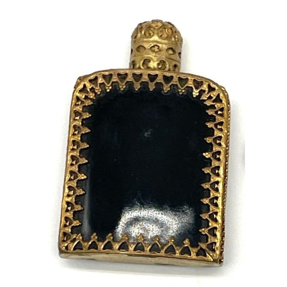 Antique Pompadour Made in Austria Perfume Bottle Brass Filigree 2in